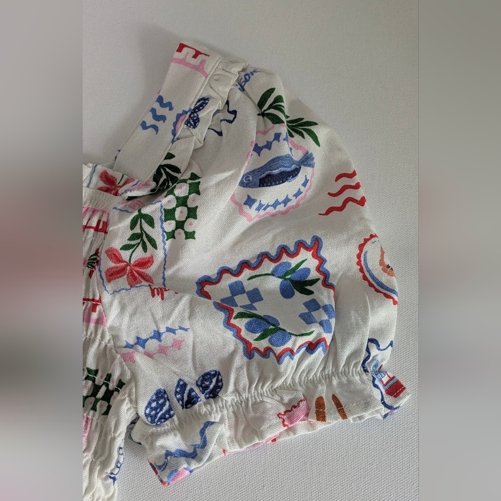Monteau New Lined Blend Cropped Top Short Sleeve Size L Tropical Fun Hippie Boho - Picture 3 of 9